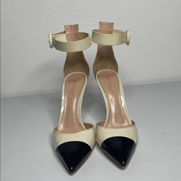 Gianvito Rossi Black Patent Leather And PVC D Gianvito Rossi Beige Two Tone Black Cap Toe Ankle Strap Leather Heels Size 36